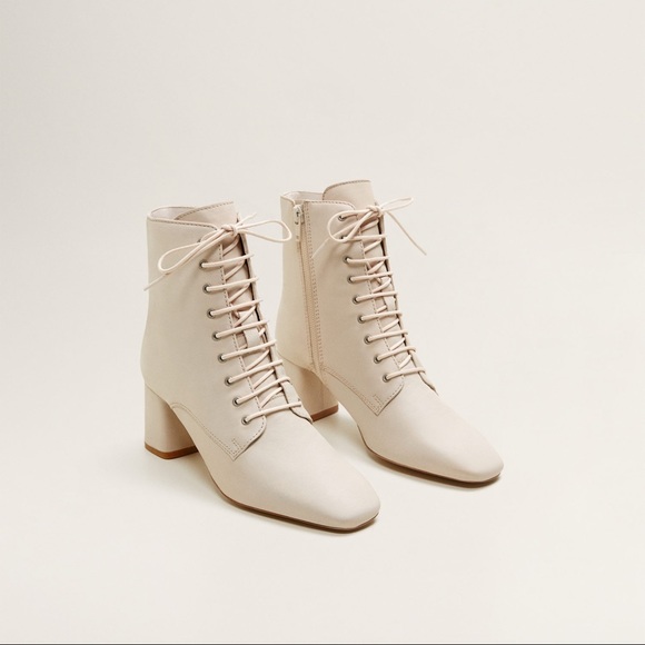 Cream Ivory Leather Lace Up Ankle Boots 6 - Picture 5 of 6